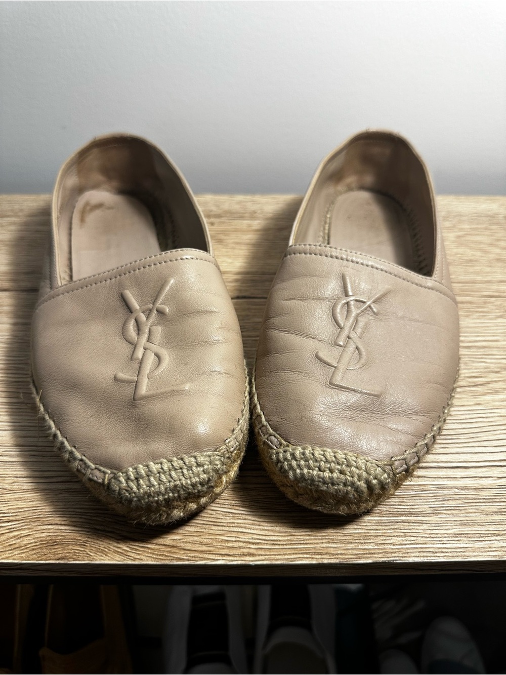 Saint Laurent Nude Leather Espadrille Slip-Ons